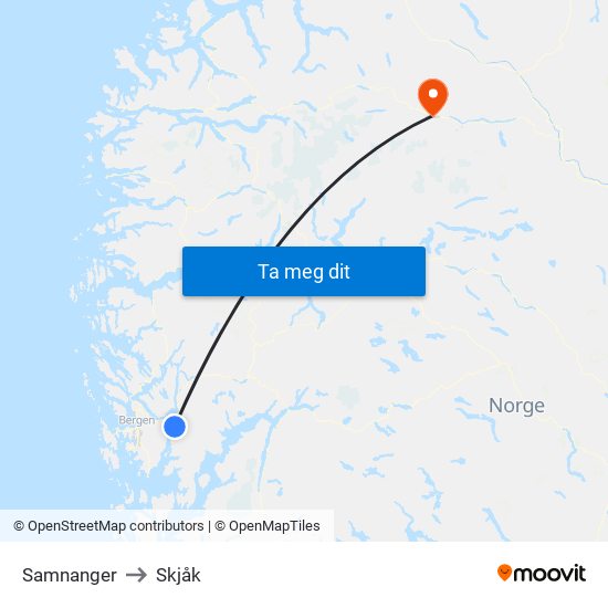 Samnanger to Skjåk map