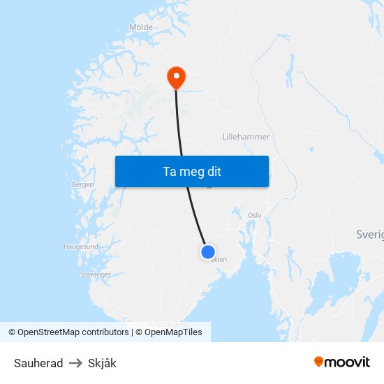 Sauherad to Skjåk map