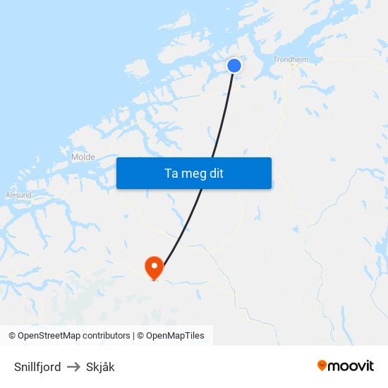 Snillfjord to Skjåk map