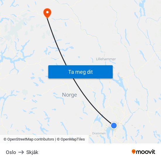 Oslo to Skjåk map