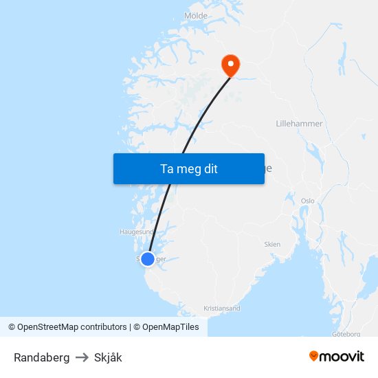 Randaberg to Skjåk map