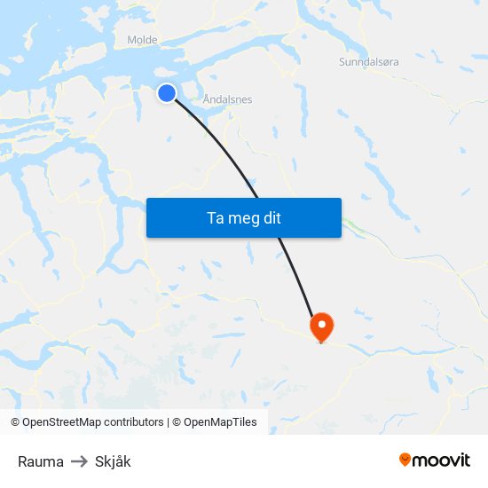 Rauma to Skjåk map