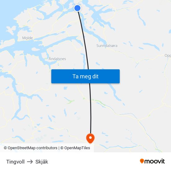Tingvoll to Skjåk map