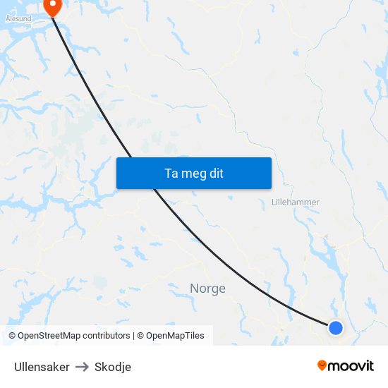 Ullensaker to Skodje map