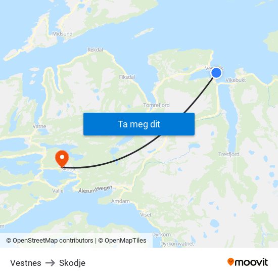 Vestnes to Skodje map