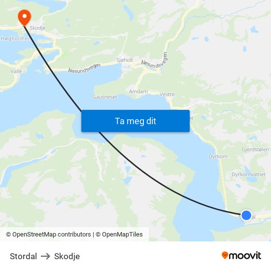 Stordal to Skodje map