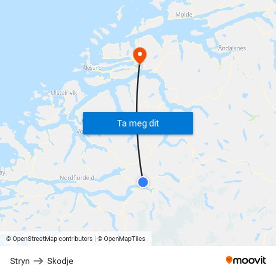 Stryn to Skodje map