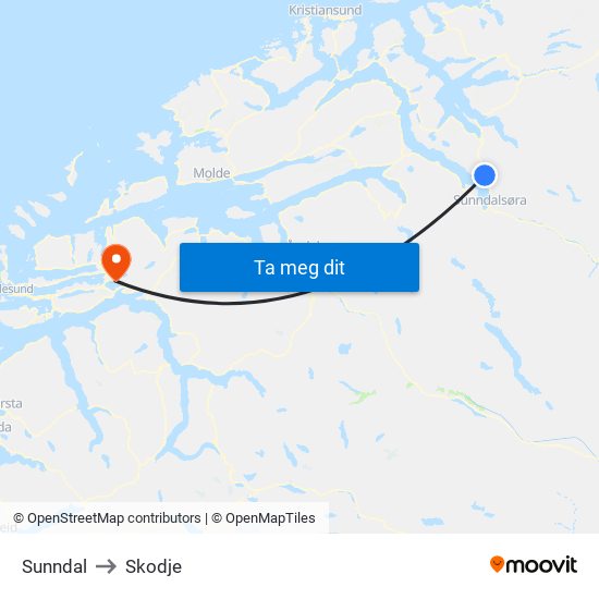 Sunndal to Skodje map