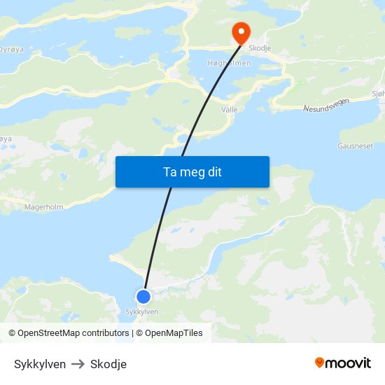 Sykkylven to Skodje map