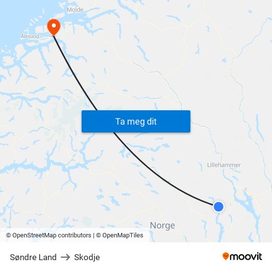 Søndre Land to Skodje map