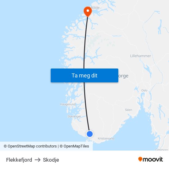 Flekkefjord to Skodje map