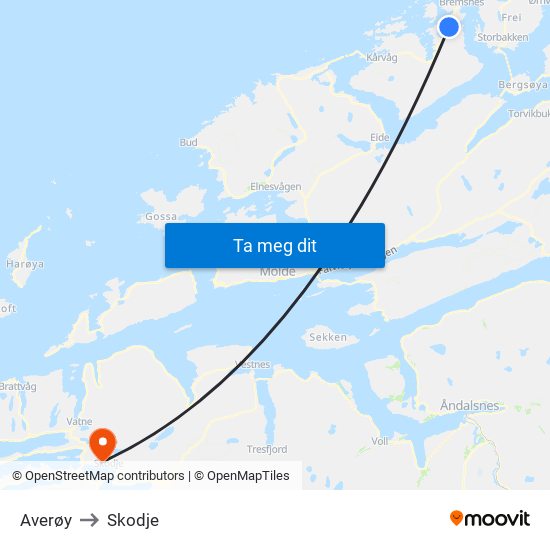 Averøy to Skodje map