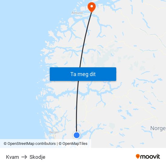 Kvam to Skodje map