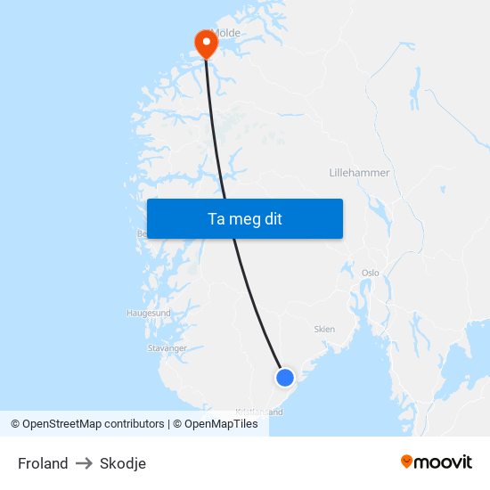 Froland to Skodje map