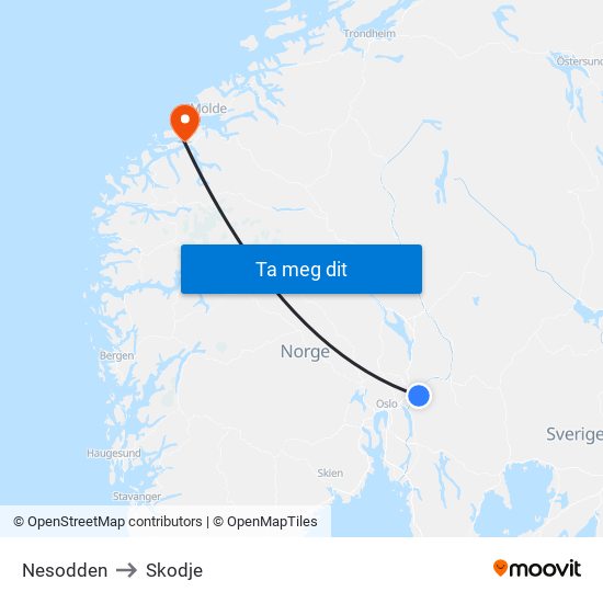 Nesodden to Skodje map