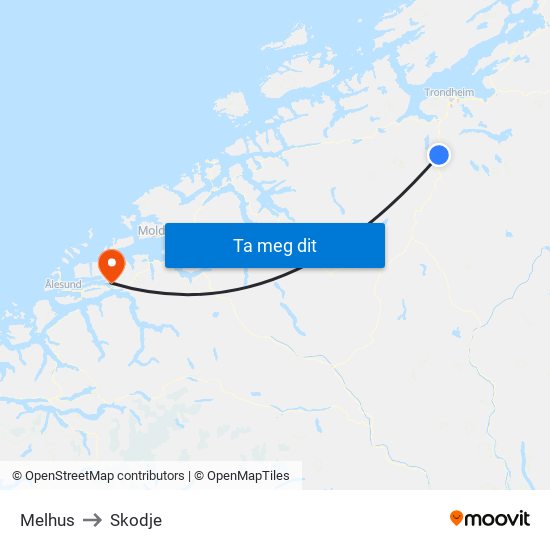 Melhus to Skodje map