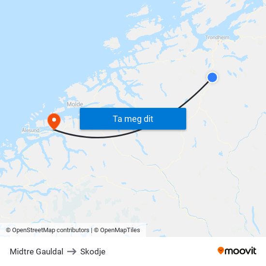 Midtre Gauldal to Skodje map