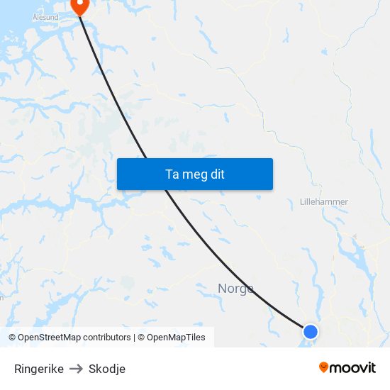 Ringerike to Skodje map