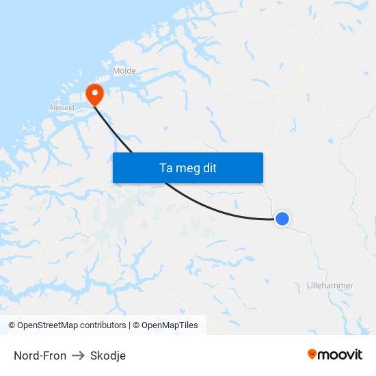 Nord-Fron to Skodje map