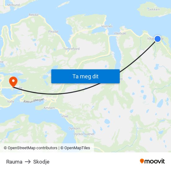 Rauma to Skodje map