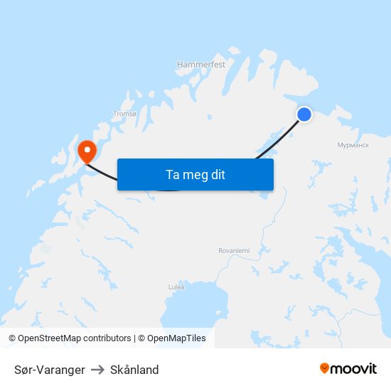 Sør-Varanger to Skånland map