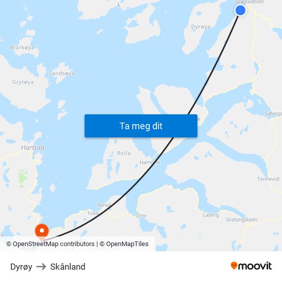 Dyrøy to Skånland map