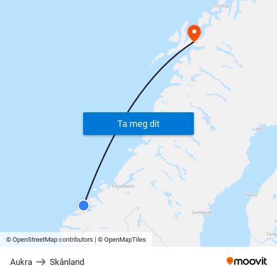 Aukra to Skånland map