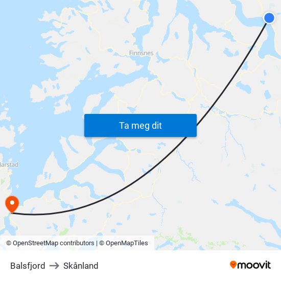 Balsfjord to Skånland map