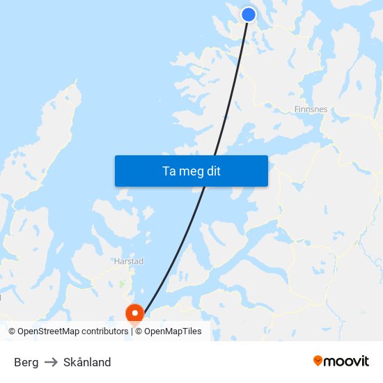 Berg to Skånland map