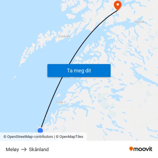 Meløy to Skånland map