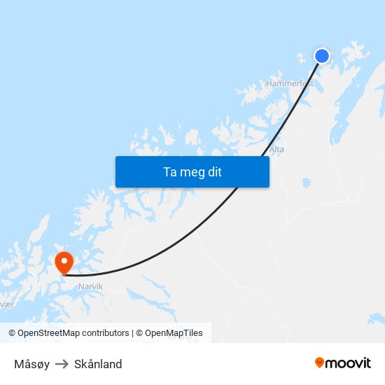 Måsøy to Skånland map