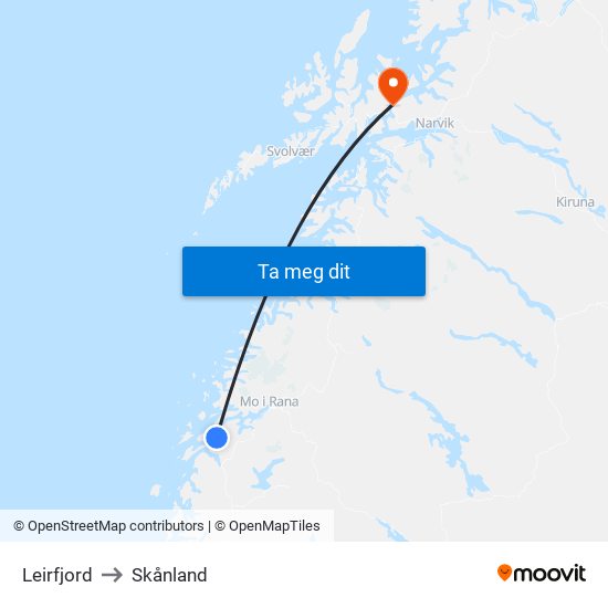 Leirfjord to Skånland map