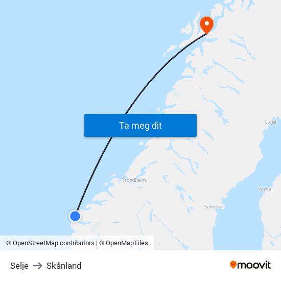 Selje to Skånland map