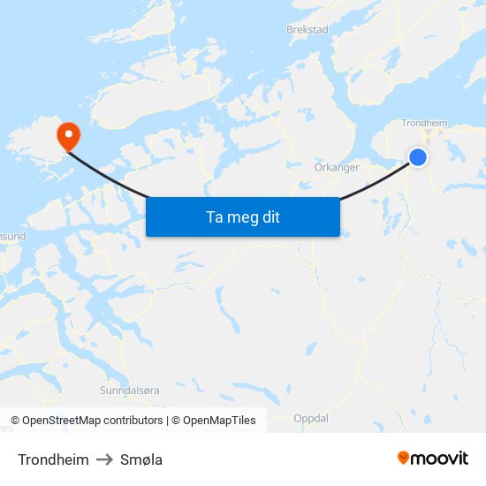 Trondheim to Smøla map