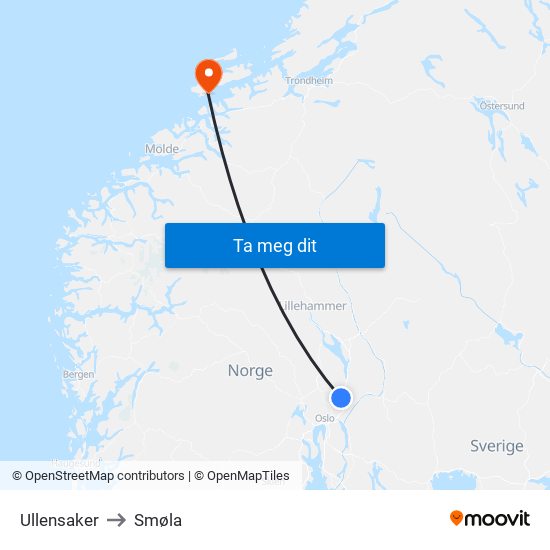 Ullensaker to Smøla map