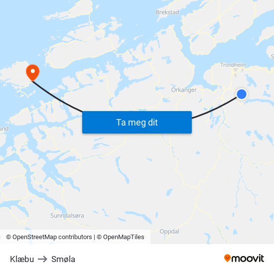 Klæbu to Smøla map