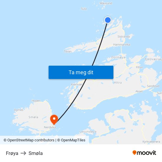 Frøya to Smøla map