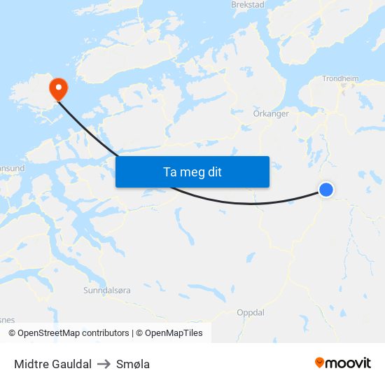 Midtre Gauldal to Smøla map