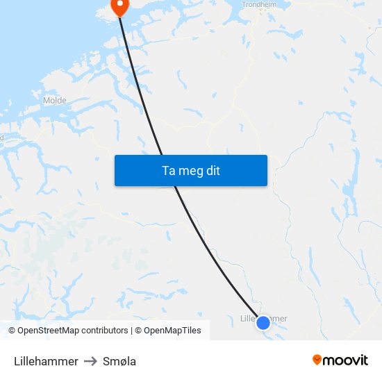 Lillehammer to Smøla map