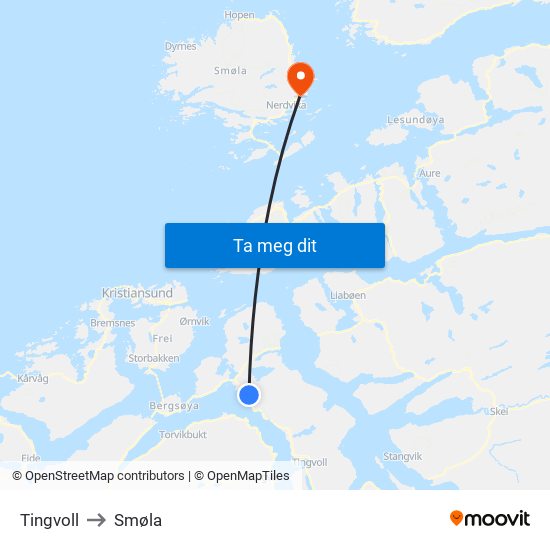 Tingvoll to Smøla map