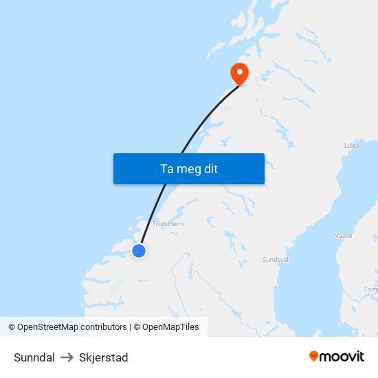 Sunndal to Skjerstad map