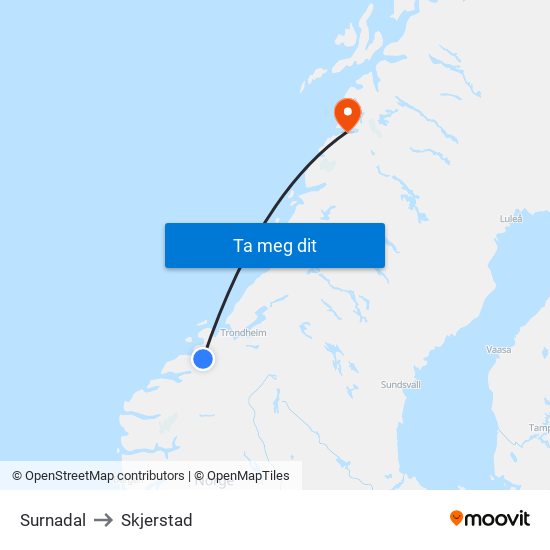 Surnadal to Skjerstad map