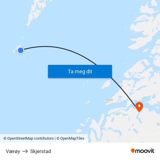 Værøy to Skjerstad map