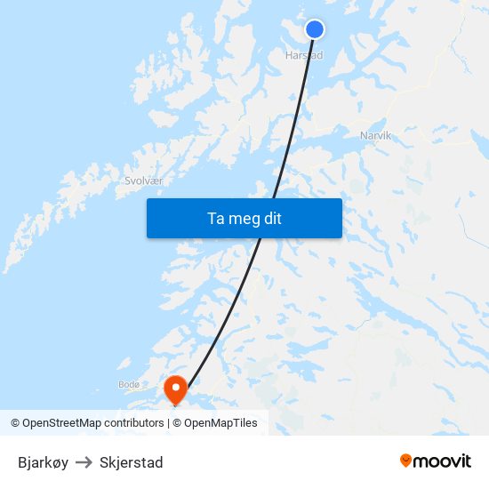 Bjarkøy to Skjerstad map