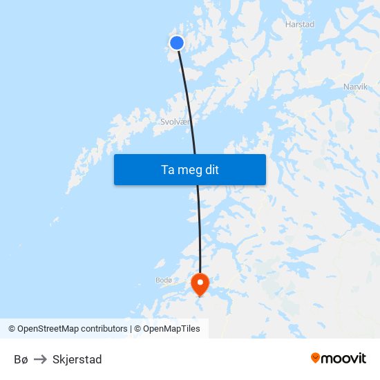 Bø to Skjerstad map