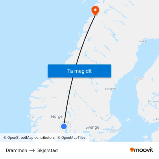 Drammen to Skjerstad map