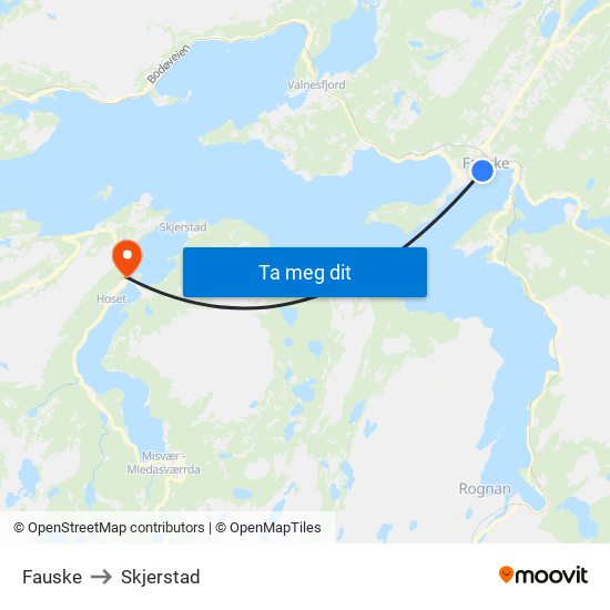 Fauske to Skjerstad map