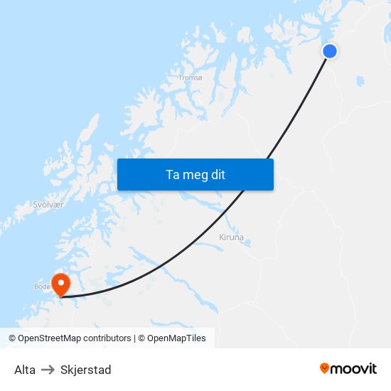Alta to Skjerstad map