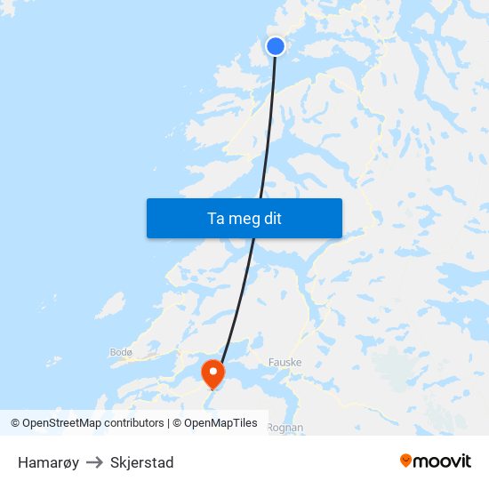 Hamarøy to Skjerstad map