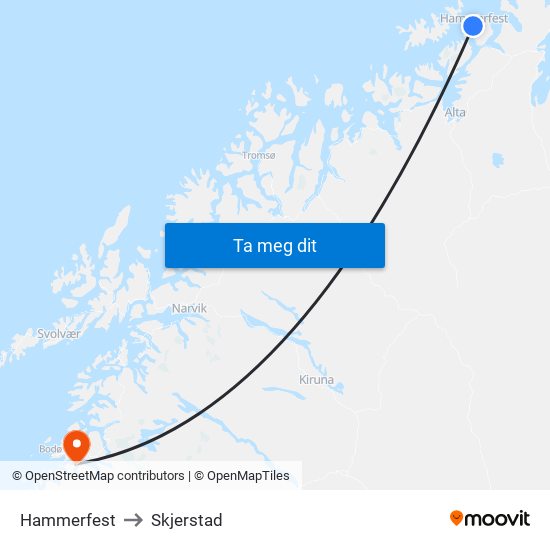 Hammerfest to Skjerstad map